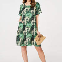 Floral Short Sleeve Knee Length Shift Dress
