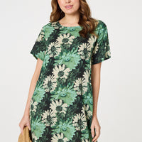Floral Short Sleeve Knee Length Shift Dress