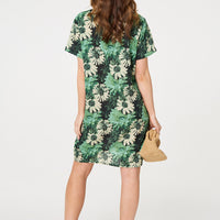 Floral Short Sleeve Knee Length Shift Dress