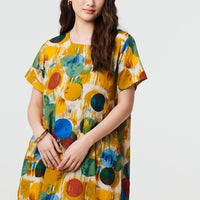 Geo Print Short Sleeve Knee Length Dress