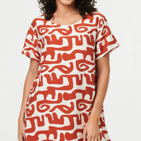 Abstract 1/2 Sleeve Knee Length Dress