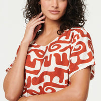 Abstract 1/2 Sleeve Knee Length Dress