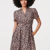 Animal Print Belted Midi Shirt Dress