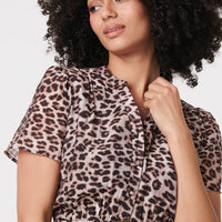Animal Print Belted Midi Shirt Dress