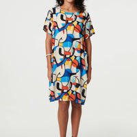 Abstract Print Knee Length Shift Dress