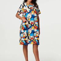 Abstract Print Knee Length Shift Dress