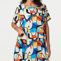 Abstract Print Knee Length Shift Dress