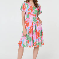 Abstract Shirred Knee Length Dress