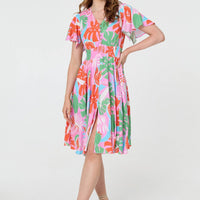Abstract Shirred Knee Length Dress