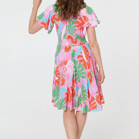 Abstract Shirred Knee Length Dress