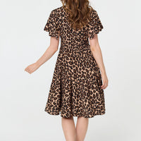 Animal Print Shirred Knee Length Dress