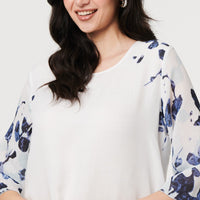 Floral 3/4 Sleeve Layered Hem Midi Dress