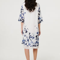 Floral 3/4 Sleeve Layered Hem Midi Dress