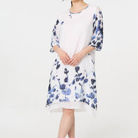 Floral 3/4 Sleeve Layered Hem Midi Dress