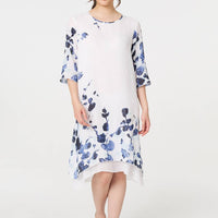 Floral 3/4 Sleeve Layered Hem Midi Dress