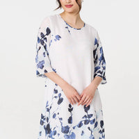 Floral 3/4 Sleeve Layered Hem Midi Dress