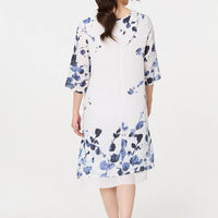 Floral 3/4 Sleeve Layered Hem Midi Dress