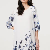 Floral 3/4 Sleeve Layered Hem Midi Dress