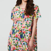 Floral Short Sleeve Shift Short Dress