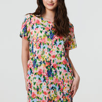 Floral Short Sleeve Shift Short Dress