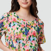 Floral Short Sleeve Shift Short Dress