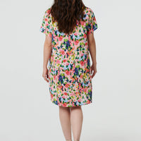 Floral Short Sleeve Shift Short Dress