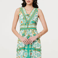 Printed Sleeveless Tie Empire Maxi Dress