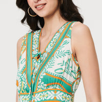 Printed Sleeveless Tie Empire Maxi Dress