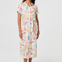 Abstract Tie Waist Midi Shirt Dress