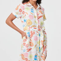 Abstract Tie Waist Midi Shirt Dress