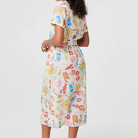 Abstract Tie Waist Midi Shirt Dress