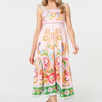 Paisley Print Tie Strap Sleeveless Midi Dress
