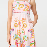 Paisley Print Tie Strap Sleeveless Midi Dress