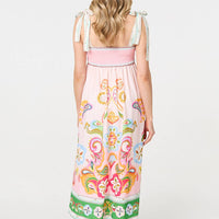 Paisley Print Tie Strap Sleeveless Midi Dress