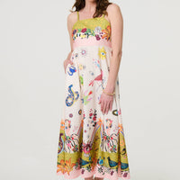 Printed A-Line Sleeveless Midi Dress
