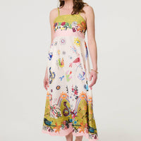 Printed A-Line Sleeveless Midi Dress