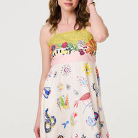 Printed A-Line Sleeveless Midi Dress