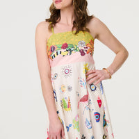 Printed A-Line Sleeveless Midi Dress
