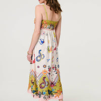 Printed A-Line Sleeveless Midi Dress