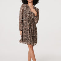Animal Print Long Sleeve Short Dress