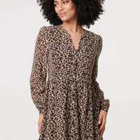 Animal Print Long Sleeve Short Dress