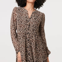 Animal Print Long Sleeve Short Dress