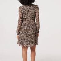 Animal Print Long Sleeve Short Dress