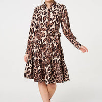 Animal Print Tiered Short Shirt Dress