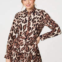 Animal Print Tiered Short Shirt Dress
