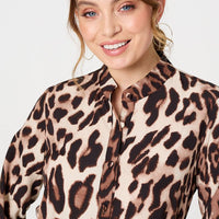 Animal Print Tiered Short Shirt Dress