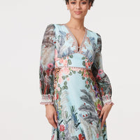 Tropical Print Empire Waist Midi Dress