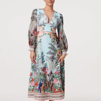 Tropical Print Empire Waist Midi Dress