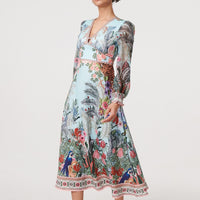 Tropical Print Empire Waist Midi Dress