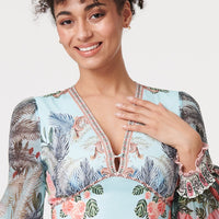 Tropical Print Empire Waist Midi Dress
